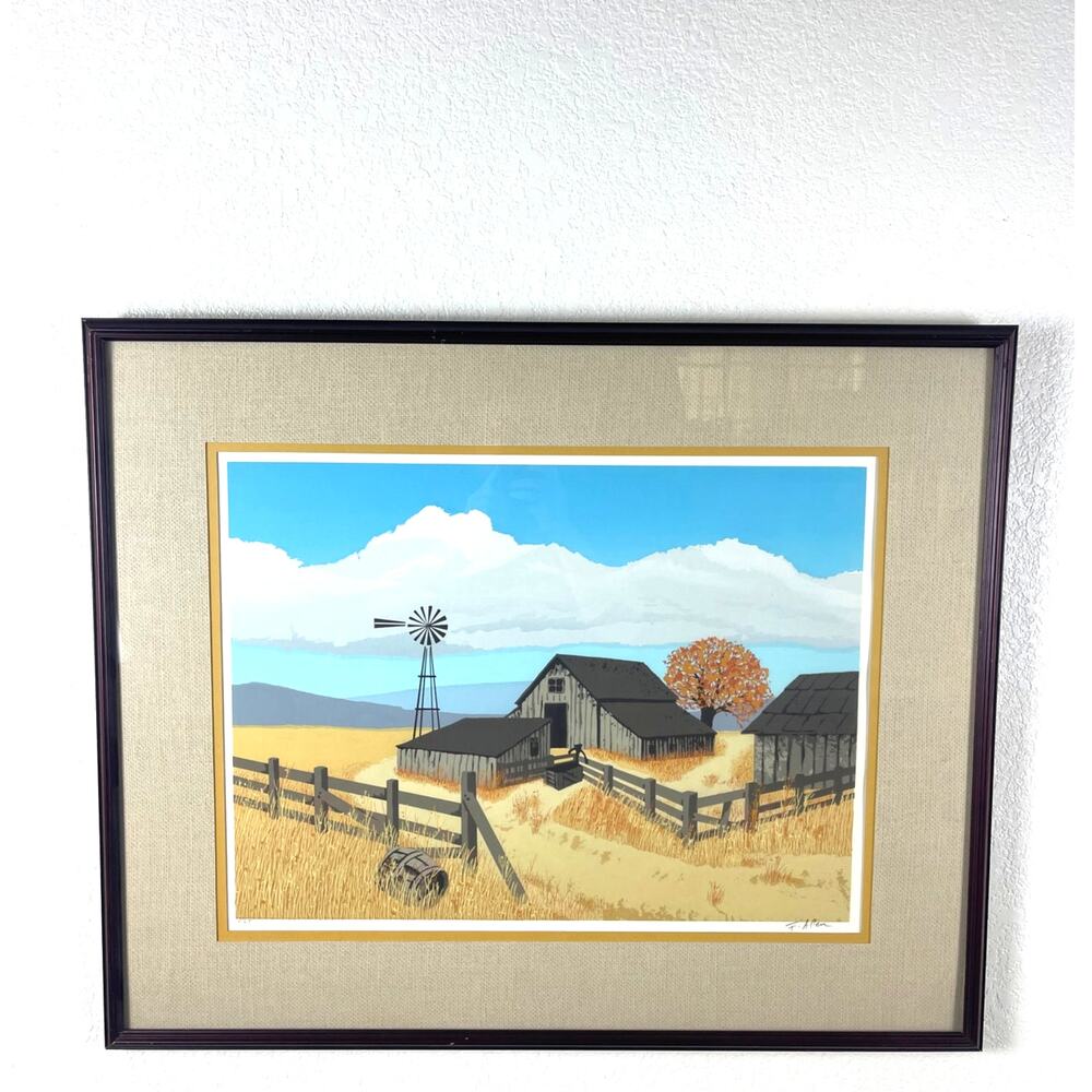 Original Limited Edition F.Allen Lithograph Barn Landscape Art Print